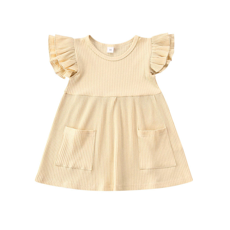 Girls' Cotton Ruffle Sleeve & Pocket Dress - different colors available