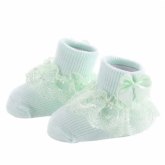 Mint Green Bow & Lace Baby Socks