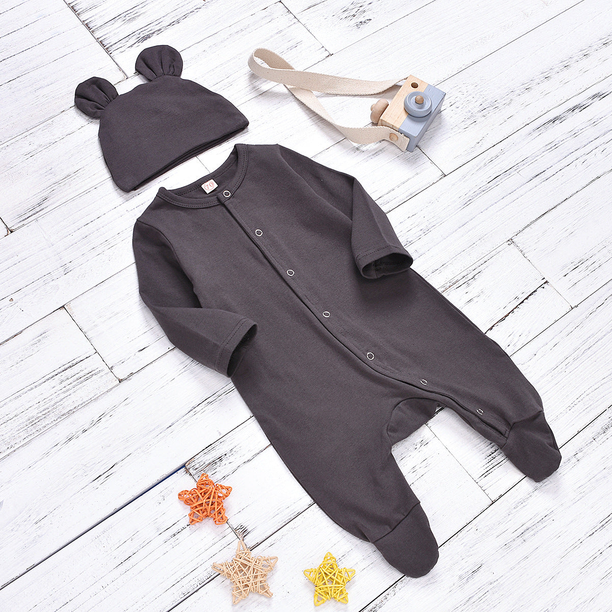 Dark Grey Romper with Matching Cap