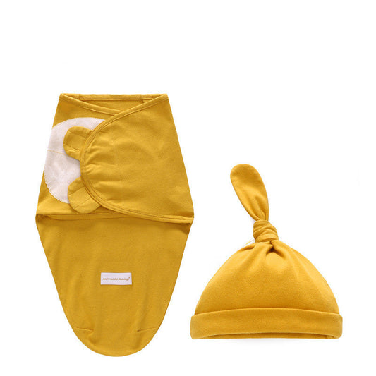 Yellow Swaddle Blanket with Matching Beanie Cap