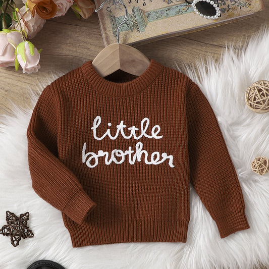 "Little Brother" Letter Embroidered Sweater