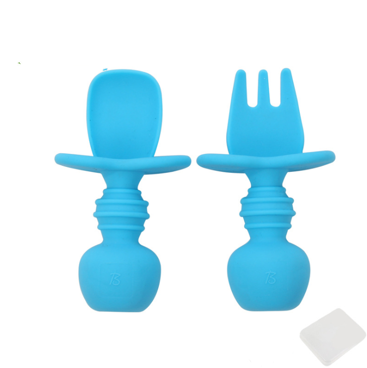 Soft Silicone Blue Fork & Spoon Set