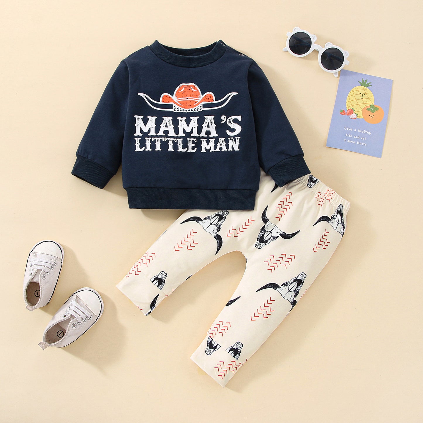 "Mama's Little Man" Sweatshirt with Ivory Bull Pants - 2pc outfit