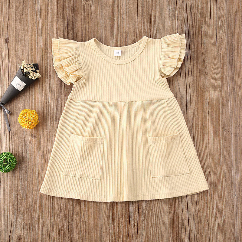 Girls' Cotton Ruffle Sleeve & Pocket Dress - different colors available