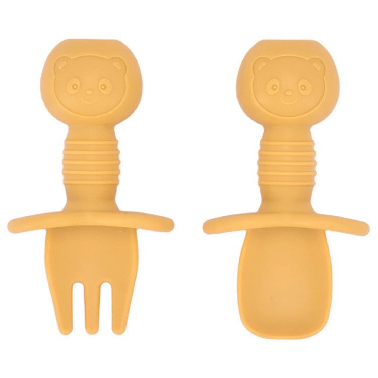 Yellow Silicone Short Handle Training Fork And Spoon for Early Beginners