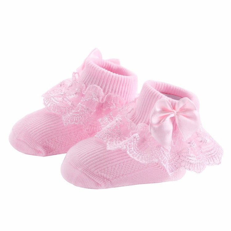 Pink Bow & Lace Baby Socks