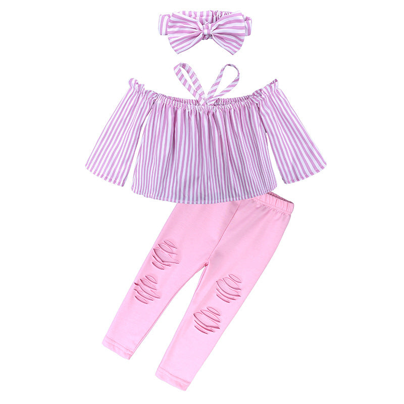 Girls' 3pc Outfit - Off the Shoulder Top, Pants & Headband