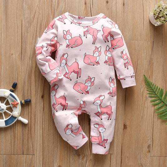 Girl''s Baby Deer Pink & White One-piece Sleepwear