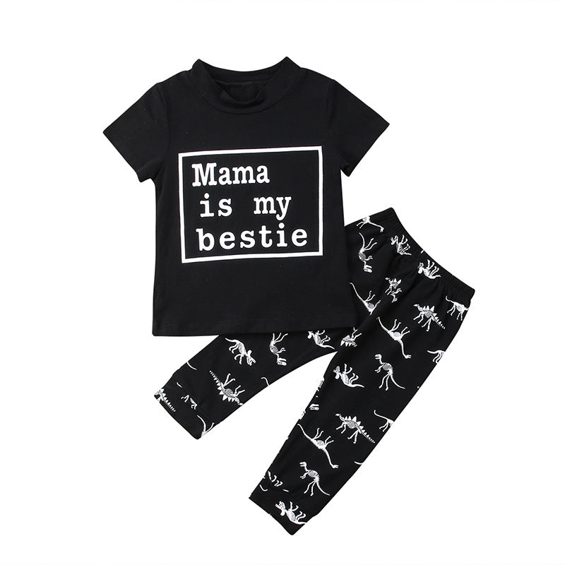 "Mama is My Bestie" T-Shirt & Dinosaur Pants - 2pc outfit