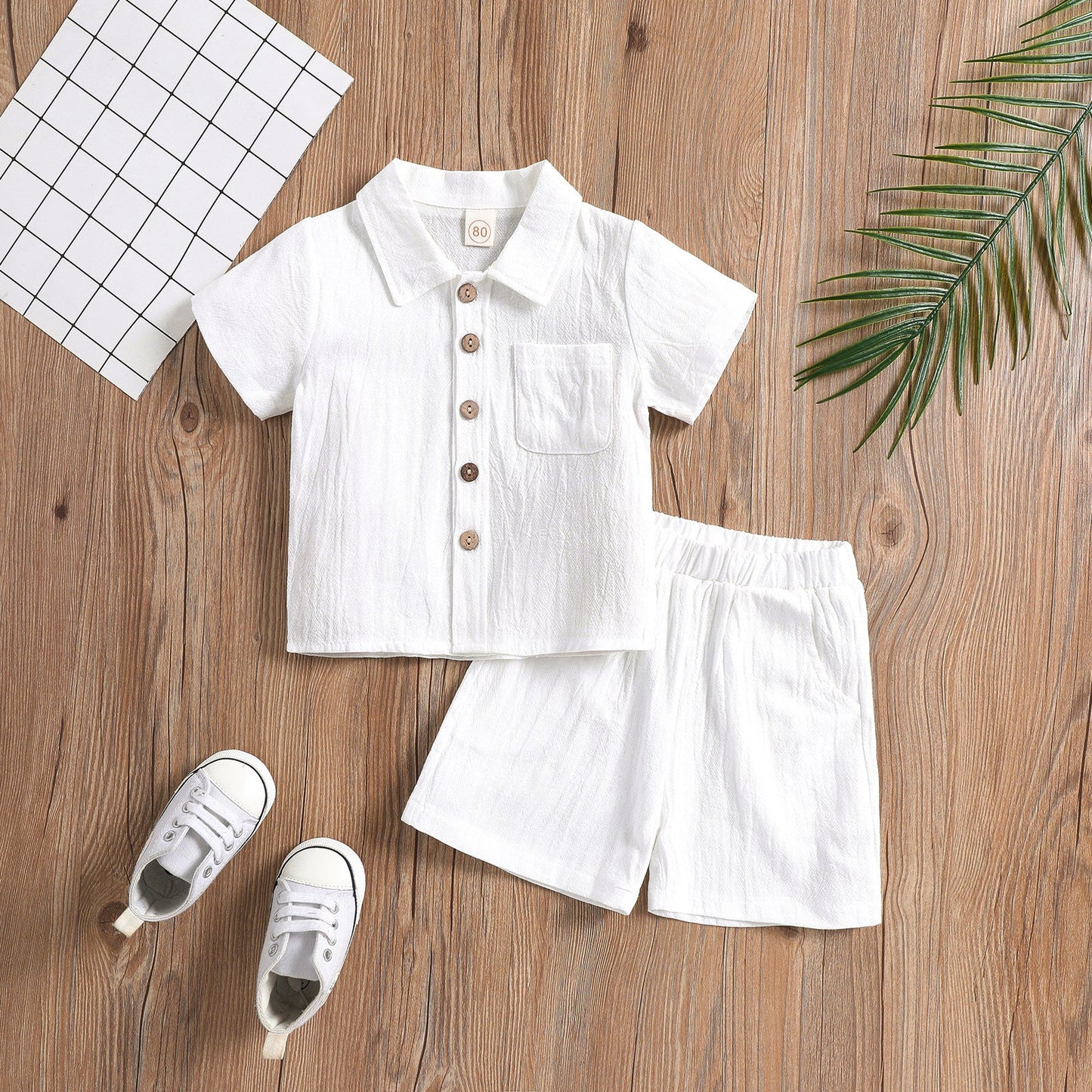 White Button-up Shirt & Matching Shorts - 2pc set