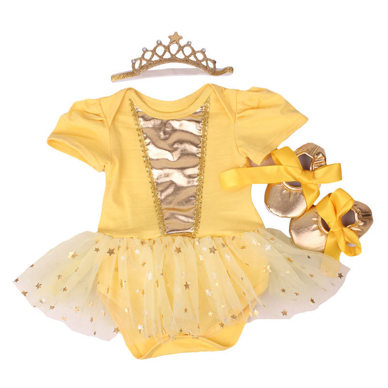 Yellow Princess Complete Outfit with Crown & Shoes - 3pc Set