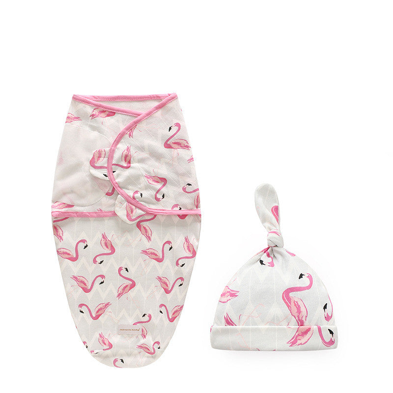 Flamingo Swaddle Blanket with Matching Beanie Cap