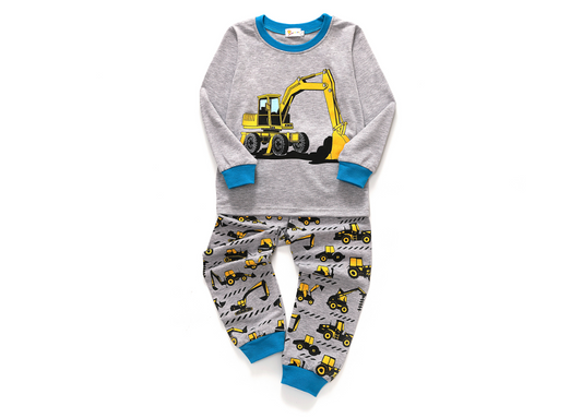 Boy's Bulldozer Grey Pajama Set