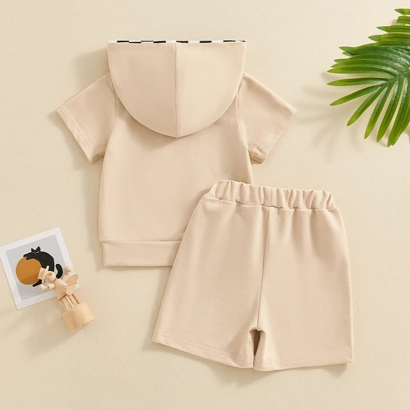 Boy's Checkered Hood Short Sleeve Shirt &  Shorts set