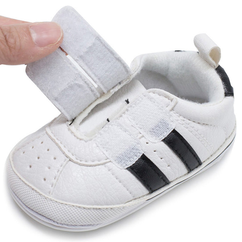 Baby White & Black Stripe Velcro Sports Sneakers