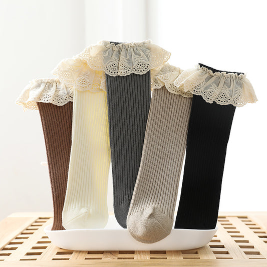 Knee Tube Socks with Lace Trim for ages 0-4 years
