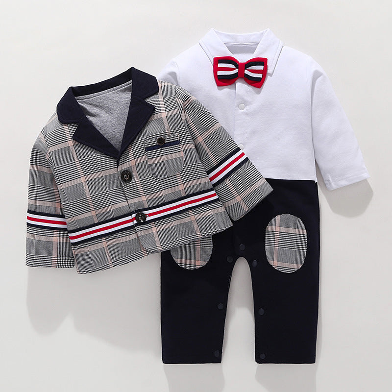 Baby Boy Gentleman Romper One-piece Suit with Bowtie & Jacket