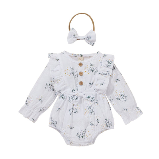 Baby Girl Cotton Floral Romper with Headband - different colors available