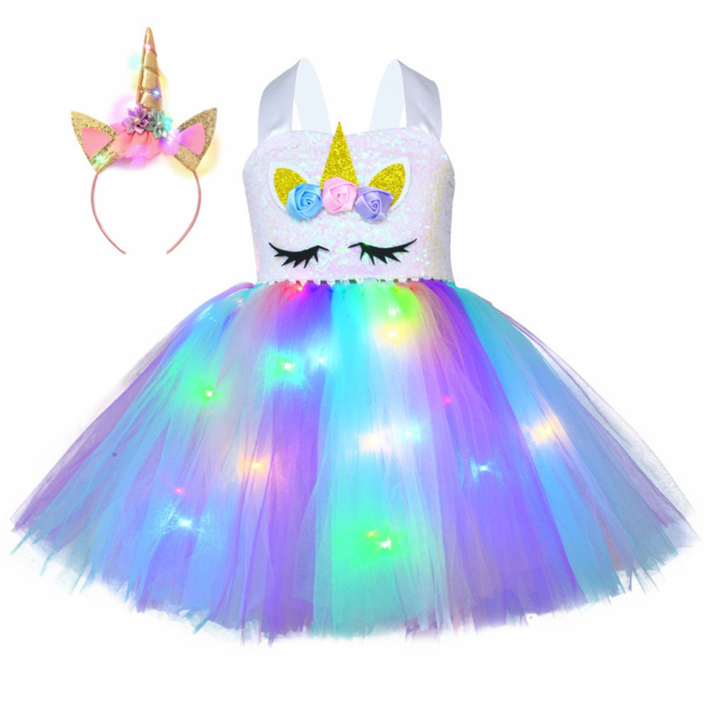 Sequin Unicorn LED LIGHTS Princess Tutu Dress with Unicorn Headband