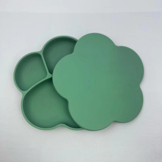 Baby's Green Silicone Paw Plate with Lid