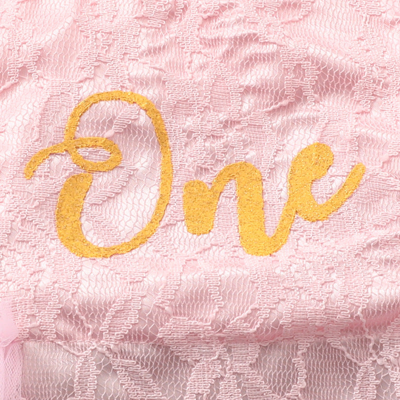 "One" Birthday with Lace Floral Pink Romper