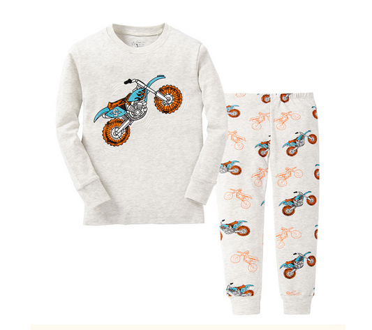 Boy's Motorcycle Ivory Pajama Set