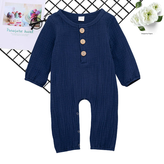 Baby One-piece Cotton & Linen Navy Blue Romper