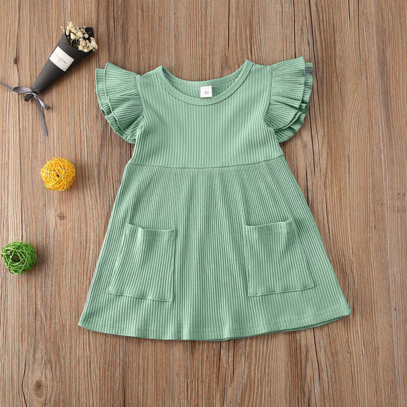 Girls' Cotton Ruffle Sleeve & Pocket Dress - different colors available