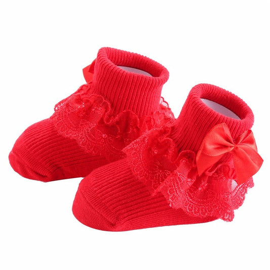 Red Bow & Lace Baby Socks