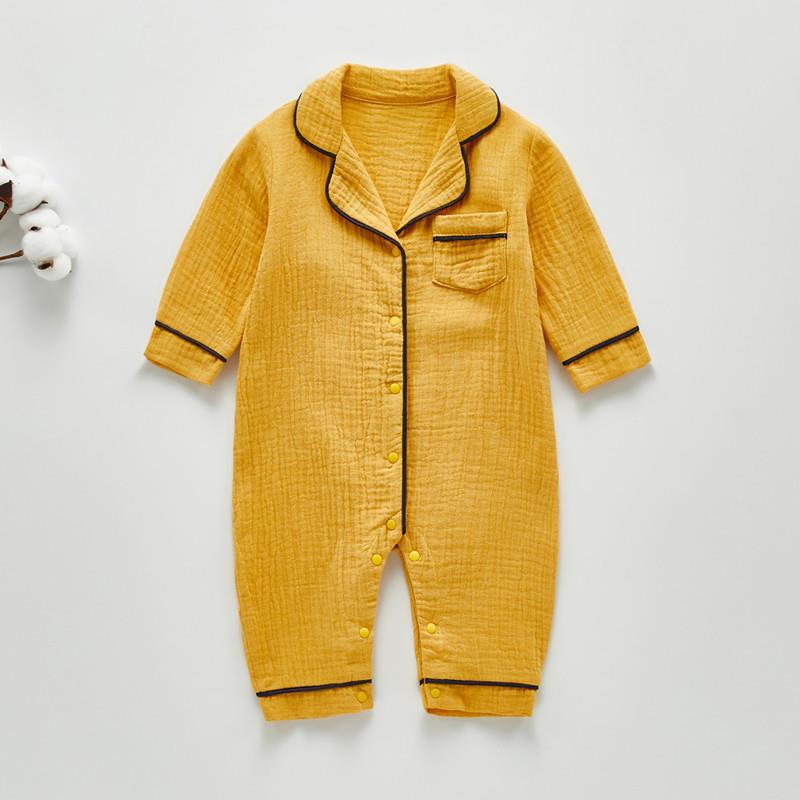 Yellow Long Sleeve One-piece Cotton Pajamas