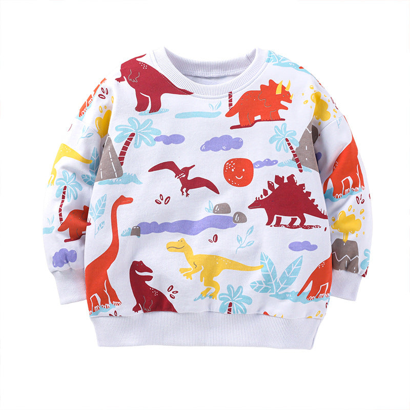 Boy's Long-sleeve Cotton Dinosaur Sweatshirt