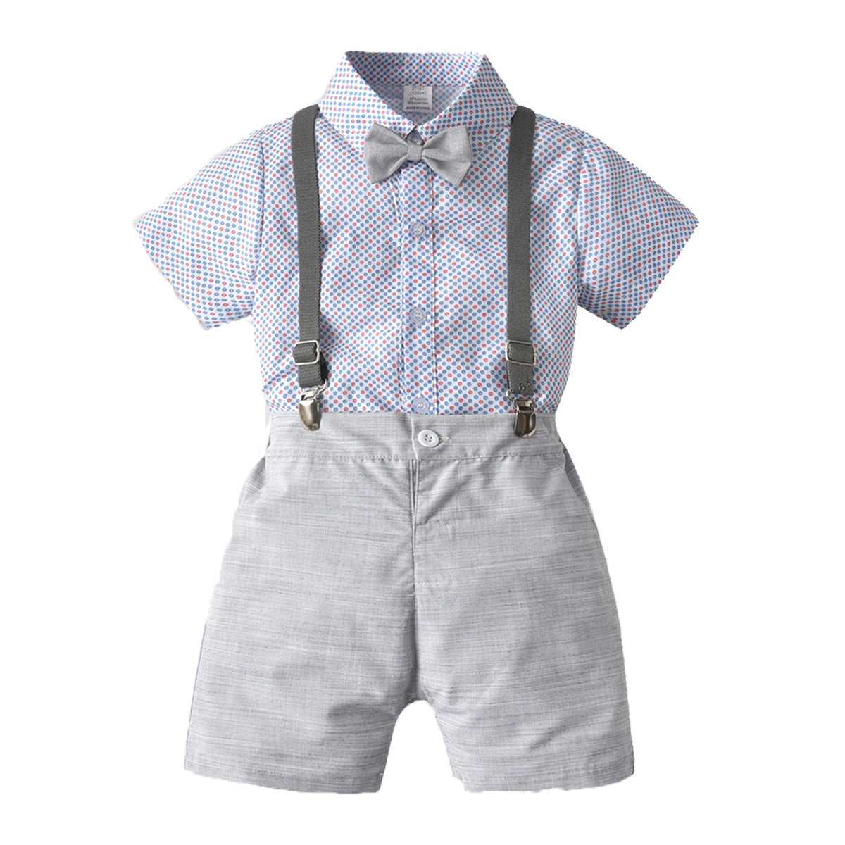 Boy's Polka Dot Bow Tie with Shirt & Suspenders Shorts