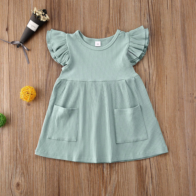 Girls' Cotton Ruffle Sleeve & Pocket Dress - different colors available