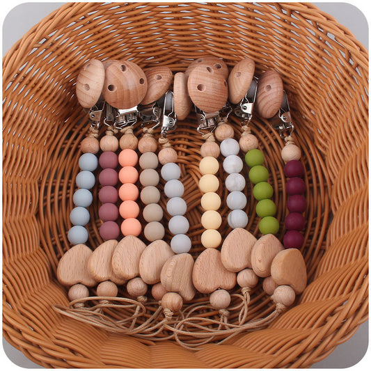 Baby Teething Beads & Beech Wood Pacifier Clip - many colors available