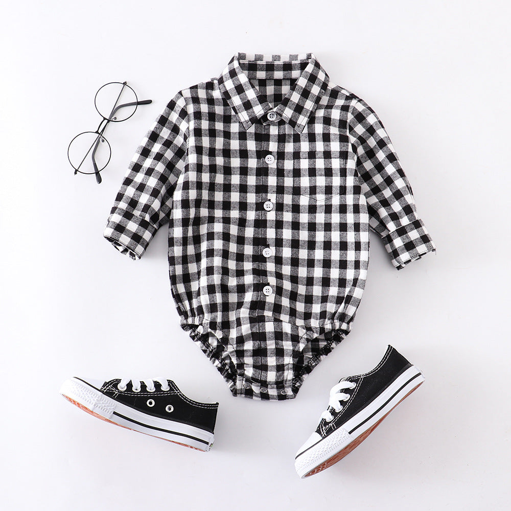 Boy's Black & White Plaid Onesie Shirt