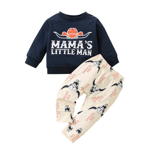 "Mama's Little Man" Sweatshirt with Ivory Bull Pants - 2pc outfit