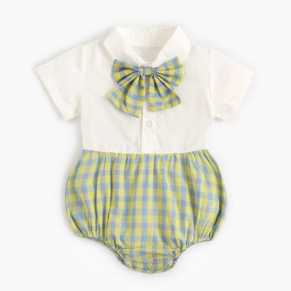 Baby Girl Green Plaid Bow Romper