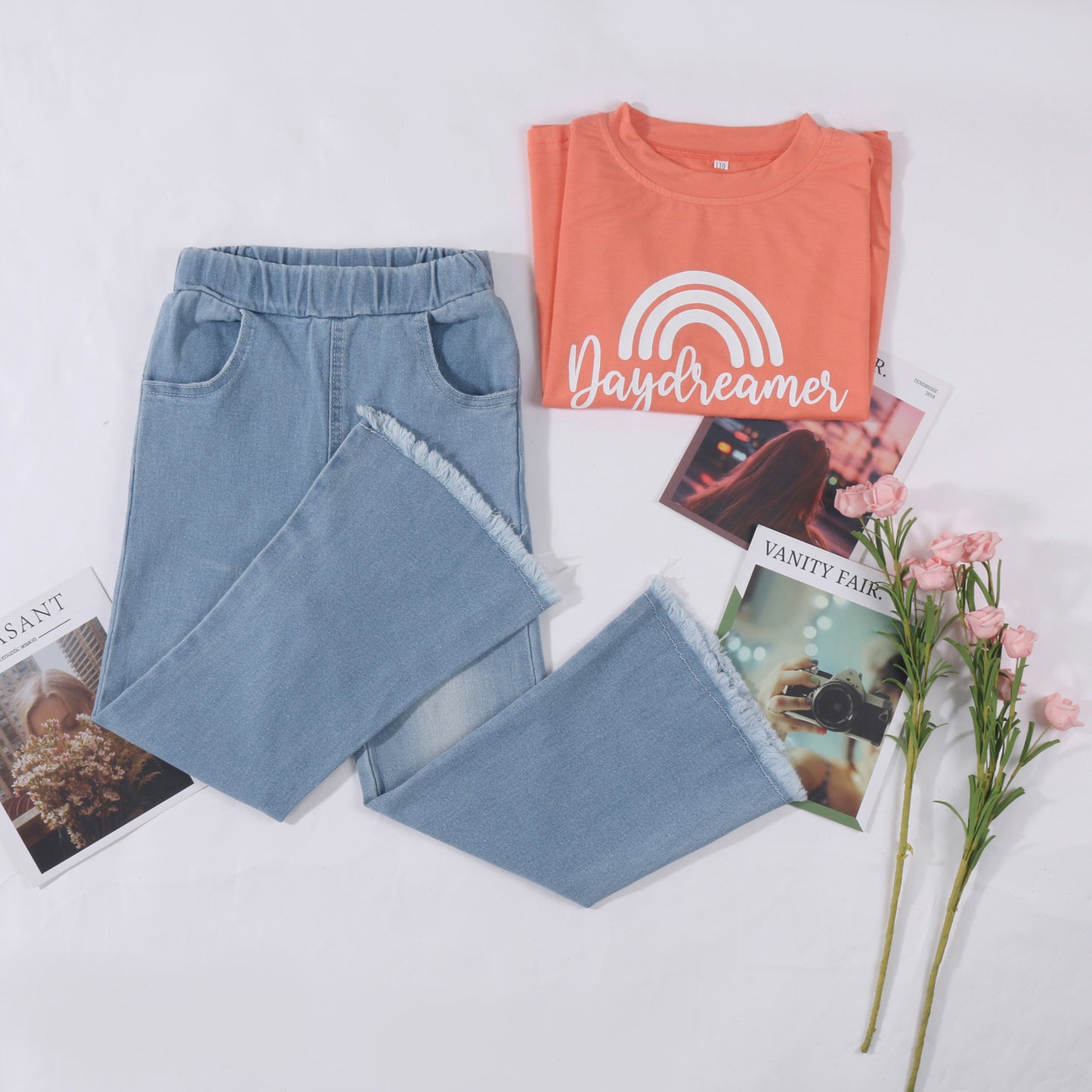 Girl's Rainbow "Daydreamer" T-shirt & Washed Jeans