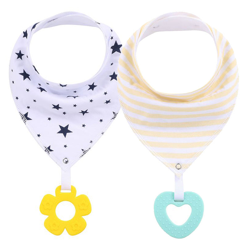 Drool Bibs with Teether -White & Navy Stars & Yellow Stripes  -2 pack