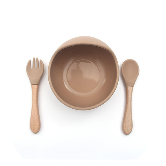 Light Brown Tableware 3pc Set - includes bowl, fork & spoon