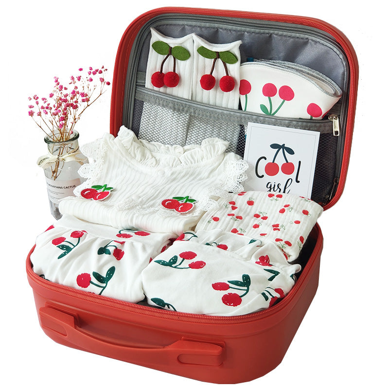Girl's Cherry Print Complete Gift Set in Luggage Box - 4 different options available