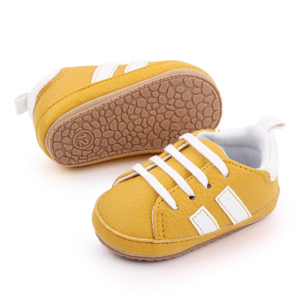 Yellow Stripe PatchWork Baby Shoes
