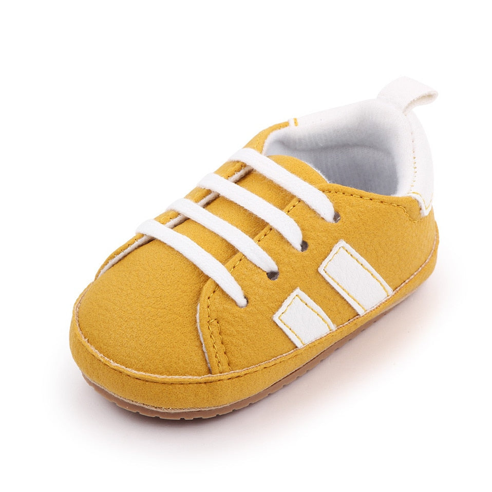 Yellow Stripe PatchWork Baby Shoes