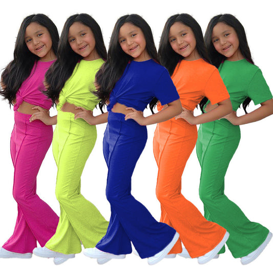 Girls' Short-sleeved Shirt & Bell-bottom Pants- 2pc set