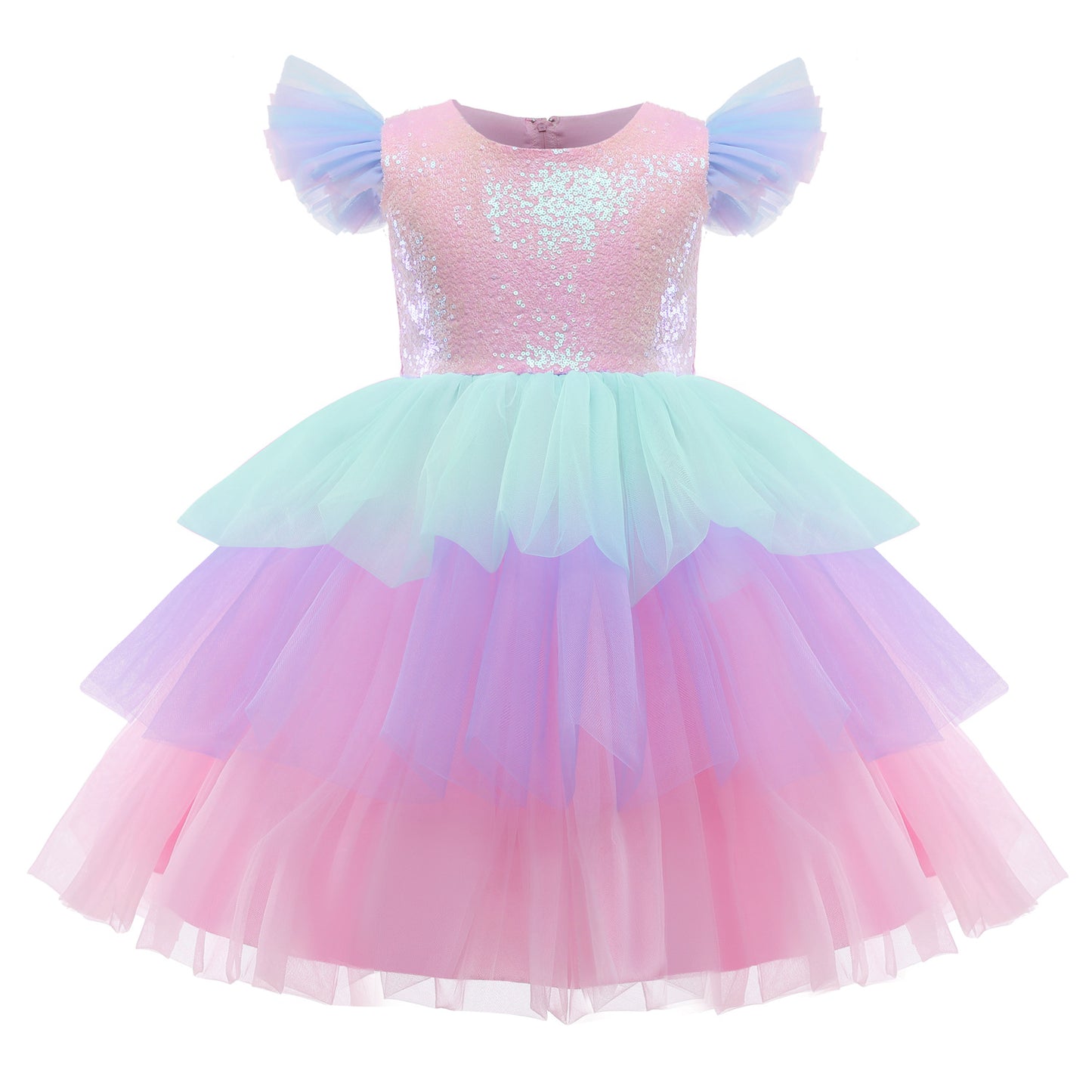 Girls Pink, Baby Blue & Purple Rainbow Sequin Dress