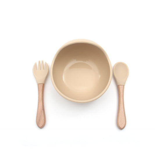 Beige Tableware 3pc Set - includes bowl, fork & spoon