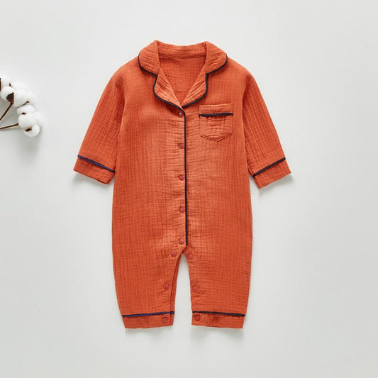 Orange Long Sleeve One-piece Cotton Pajamas