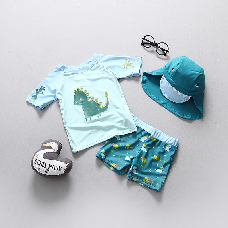 Boy's Dinosaur Swimsuit  with Sun Hat - 3pc set
