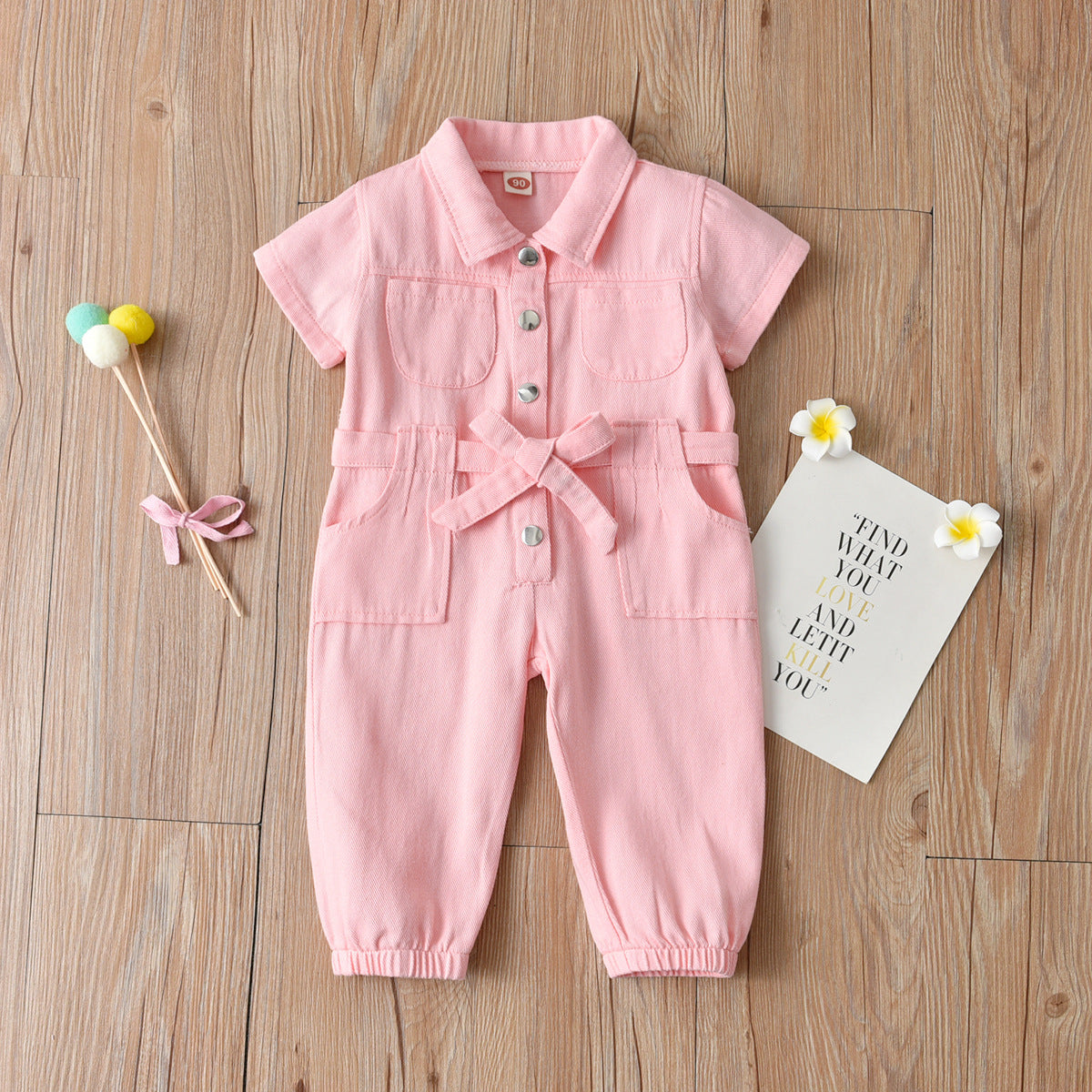 Girl's Denim Lapel One-piece Romper - different colors available