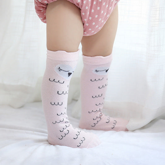 Pink Owl Cotton Tube Socks